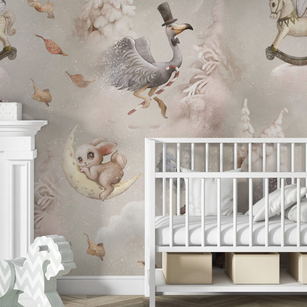 Dreamy wallpaper mural detail with flying balloons by Igibee