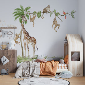 Giraffe monkeys and palm tree - safari African wall sticker set by Igibee