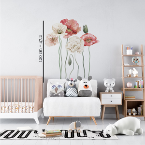 Nature meadow poppies floral wall stickers - beautiful red flowers decorative set for kids room by Igibee