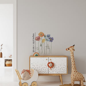 Nature poppy flowers wall decals - botanical decor elements in 4 sizes by Igibee