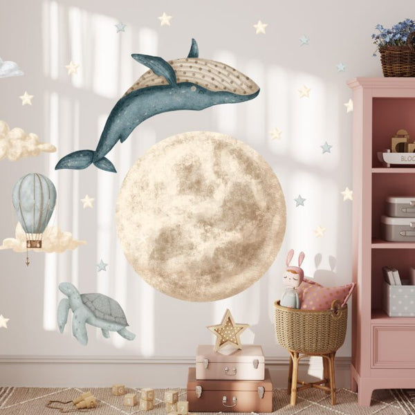 Moon and dreamy sky wall decal detail by Igibee
