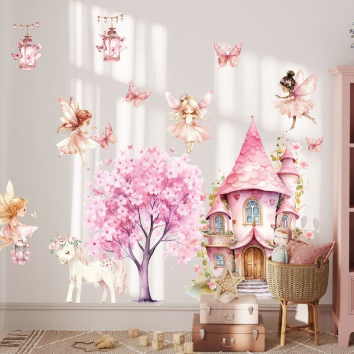 Land of fairies wall decal set with castle and unicorn by Igibee
