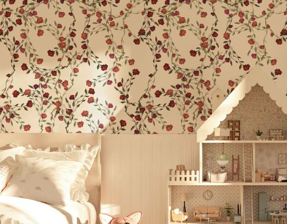 Watercolor red flowers wallpaper by Igibee