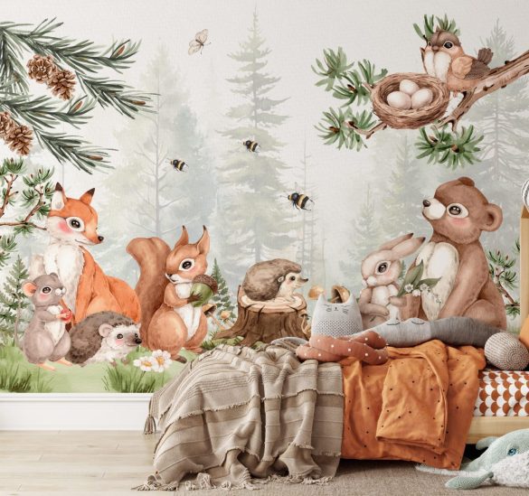 Forest realm woodland animals wallpaper for kids room by Igibee