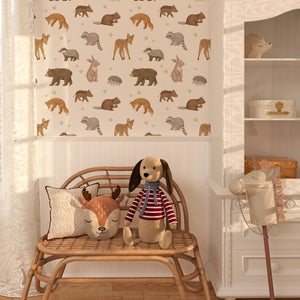 Forest animals watercolor wallpaper for nursery room by Igibee