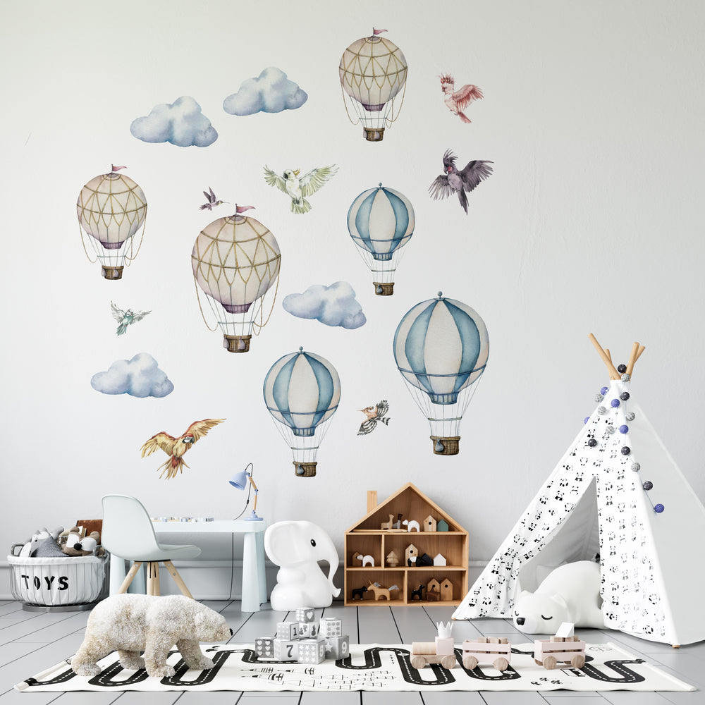 Sky adventure wall stickers with hot air balloons