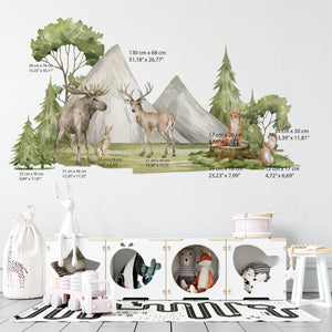 Woodland Wall Decals – Mountains, Forest Trees and animals