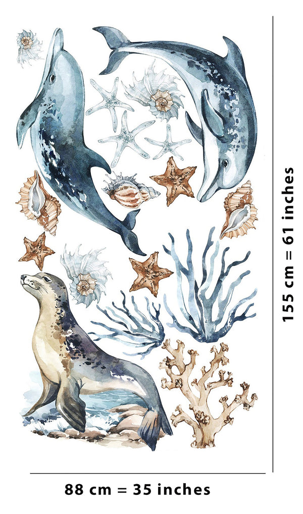 Ocean mammals wall decals with whale, dolphins and seal - sea animals nursery set by Igibee