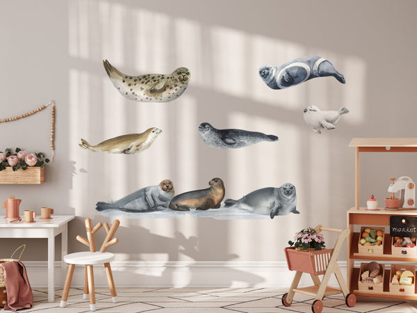 Ocean seals family sea animals wall decals - adorable marine life stickers for nursery by Igibee
