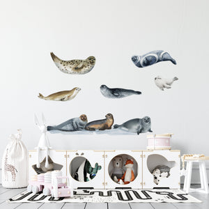 Ocean seals marine animals wall decals set - adorable sea creatures peel and stick for nursery by Igibee
