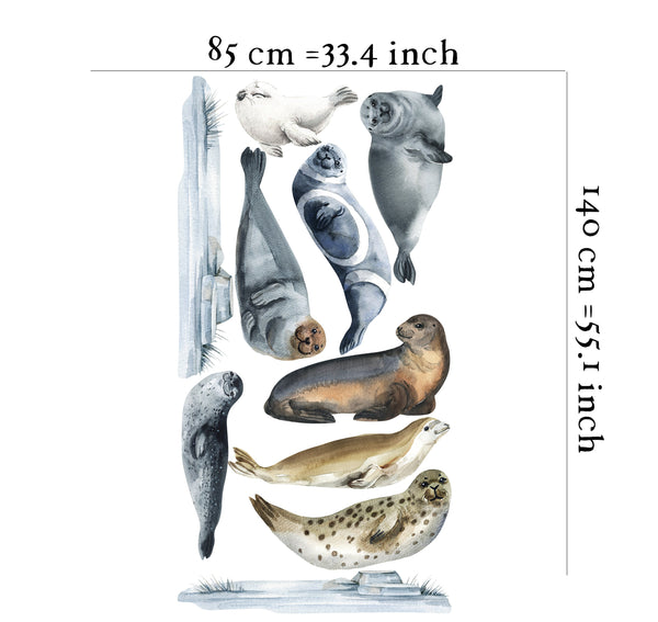 Ocean seals sea animals wall decals set - adorable marine life stickers for nursery decor by Igibee