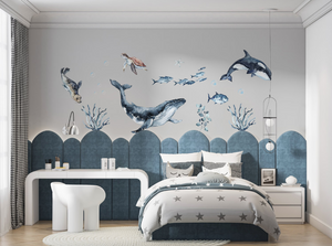 Ocean whale and orca sea animals wall stickers - removable nursery decor for kids room by Igibee
