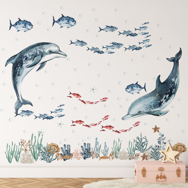 Dolphin & Coral Reef Wall Decals – Under the Sea Nursery Wall Stickers