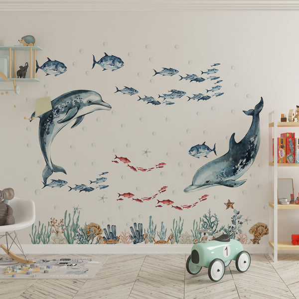 Dolphin & Coral Reef Wall Decals – Under the Sea Nursery Wall Stickers