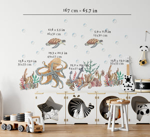 octopus wall decal for kids, sea turtle wall decal, tropical fish wall decals, coral reef wall decor, dory fish wall decals, clownfish wall decals, nautical themed kids room, marine decor for kids room, ocean kids room decor, fish themed kids room decor, underwater world for kids room