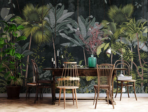 Dark tropical jungle wallpaper detail by Igibee