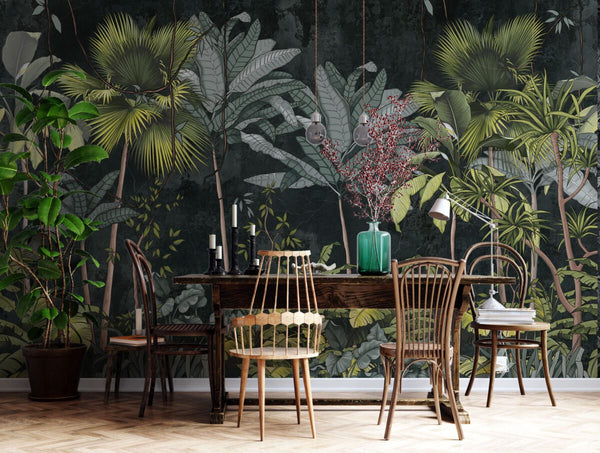 Dark tropical jungle wallpaper detail by Igibee