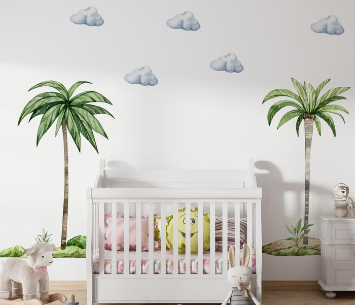 Stickers muraux palmiers et nuages