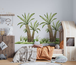 Palm trees and ferns wall stickers - tropical dinosaur jungle theme removable decals for kids room by Igibee
