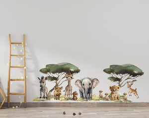 Collection of sweet little African animals wall stickers – baby lion, elephant, zebra, giraffe and more, gentle peel and stick for nursery by Igibee
