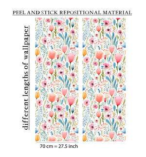 Pastel wildflower wallpaper - soft botanical design for girls bedroom decor by Igibee