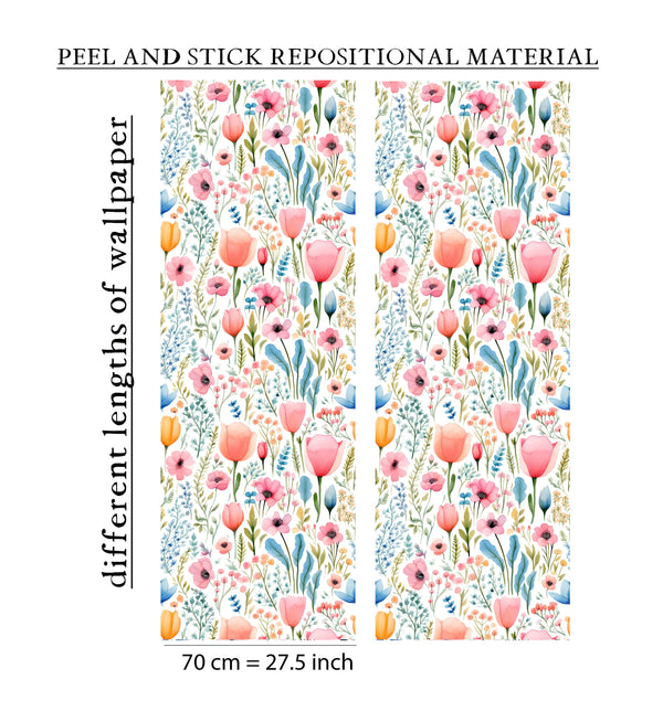 Pastel wildflower wallpaper - soft botanical design for girls bedroom decor by Igibee