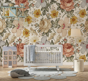 Peel and stick floral wallpaper - botanical garden design removable wall covering by Igibee
