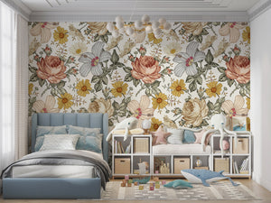 Peel and stick floral wallpaper - botanical pattern for nursery decor by Igibee