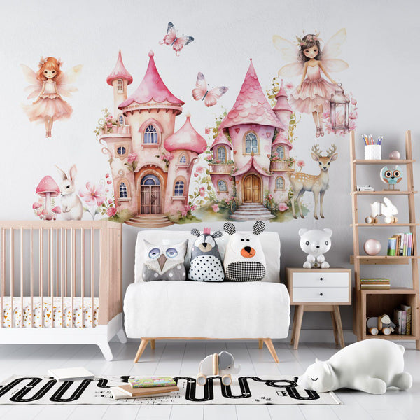 Fairy palace wall stickers in a girl's room, peel and stick