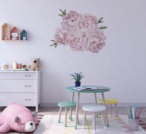 Pink peony wall decals - premium floral nature stickers for nursery decoration by Igibee