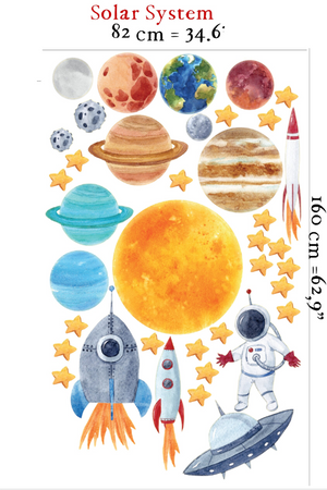 Planets and astronaut space adventure wall stickers - educational solar system decor for kids room by Igibee