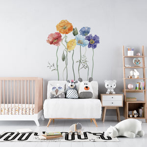 Poppy flower wall decals nature elements collection - decorative floral stickers for kids room by Igibee