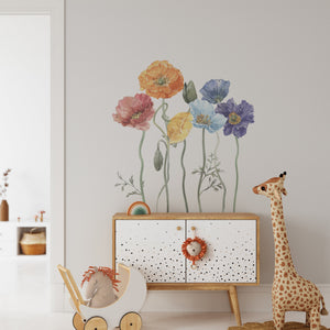 Poppy flowers wall decals - beautiful red blooms nature stickers for nursery decor by Igibee