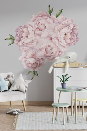Premium Pink Peony Wall Decals - beautiful floral stickers for nursery and kids room by Igibee