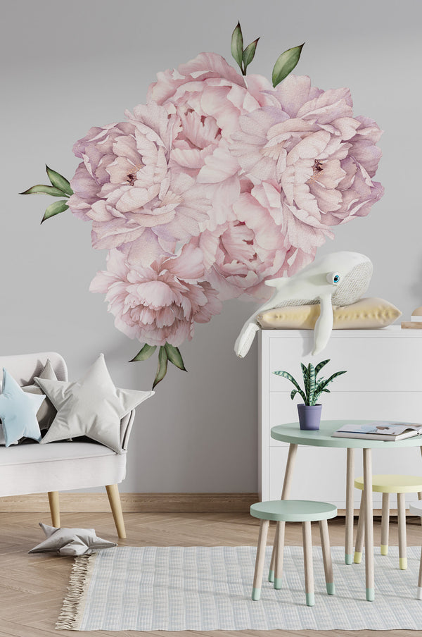 Premium Pink Peony Wall Decals - beautiful floral stickers for nursery and kids room by Igibee