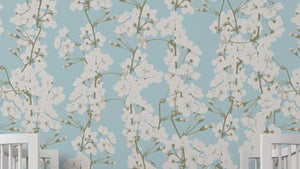 Blue Botanical Nursery Wallpaper peel and stick