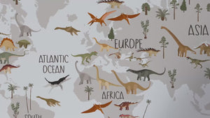 Self-adhesive map with dinosaurs