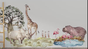 Safari Wandtattoo Großes Set, Savanne Wandtattoo für Kinder, Safari Kinderzimmer Deko, Giraffe Wandtattoo, Zebra Sticker, Tiger Sticker Löwe Sticker
