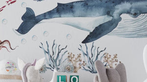 Great Ocean Whales - big water animals wall decal set