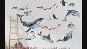 Ocean Animals Wall Decals with Whale, Dolphins and Seal