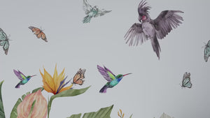 Exotic jungle wall stickers with parrots, large leaves and monkeys