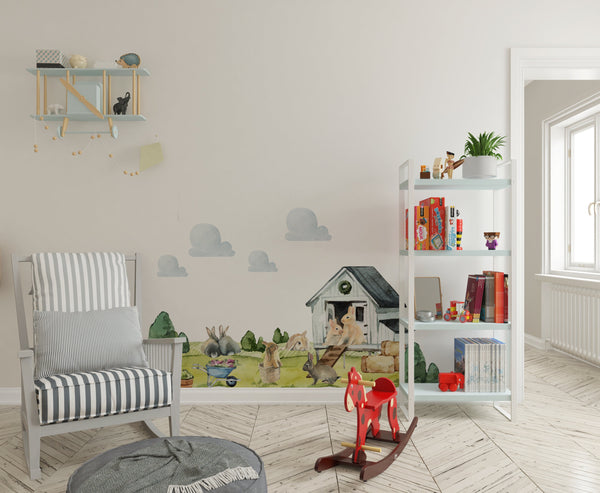 Rabbit farm animals nursery decor wall decals - adorable bunny stickers for kids room by Igibee