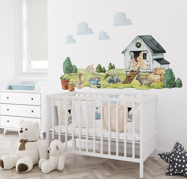 Rabbit farm animals nursery wall decals collection - adorable bunny stickers for kids room by Igibee