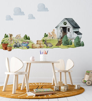 Rabbit farm animals wall decals - adorable bunny collection peel and stick nursery set by Igibee