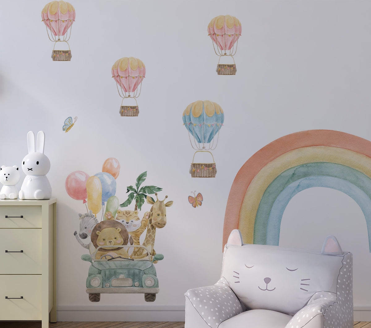Rainbow African animals colorful nursery wall decals - vibrant safari theme peel and stick by Igibee