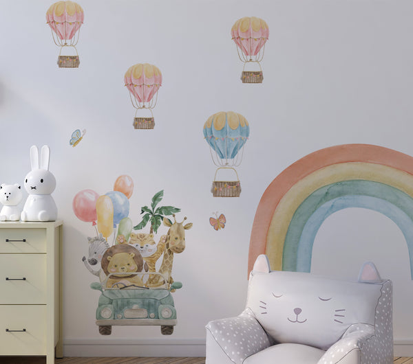 Rainbow African animals colorful nursery wall decals - vibrant safari theme peel and stick by Igibee