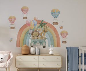 Rainbow and African animals happy trip wall decals - colorful safari nursery decor peel and stick by Igibee