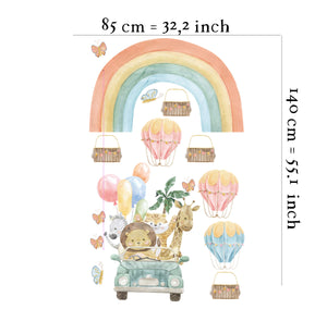 Rainbow African animals trip wall decals - colorful safari adventure stickers for kids room by Igibee