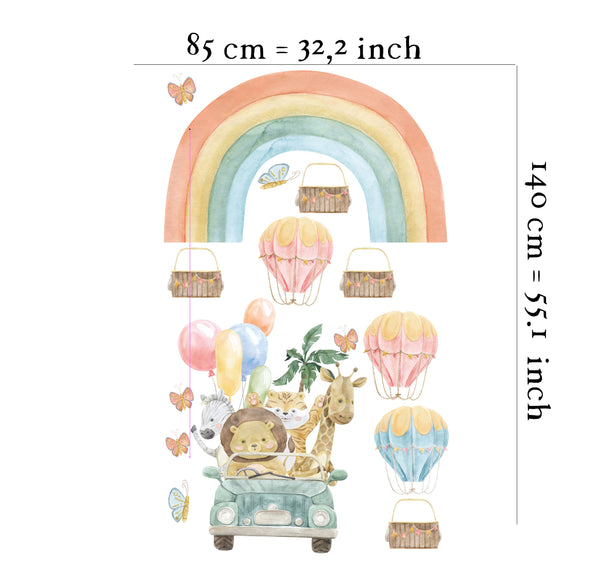 Rainbow African animals trip wall decals - colorful safari adventure stickers for kids room by Igibee