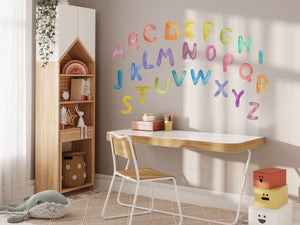 Rainbow alphabet letters educational wall decals - colorful A-Z learning set for kids room by Igibee